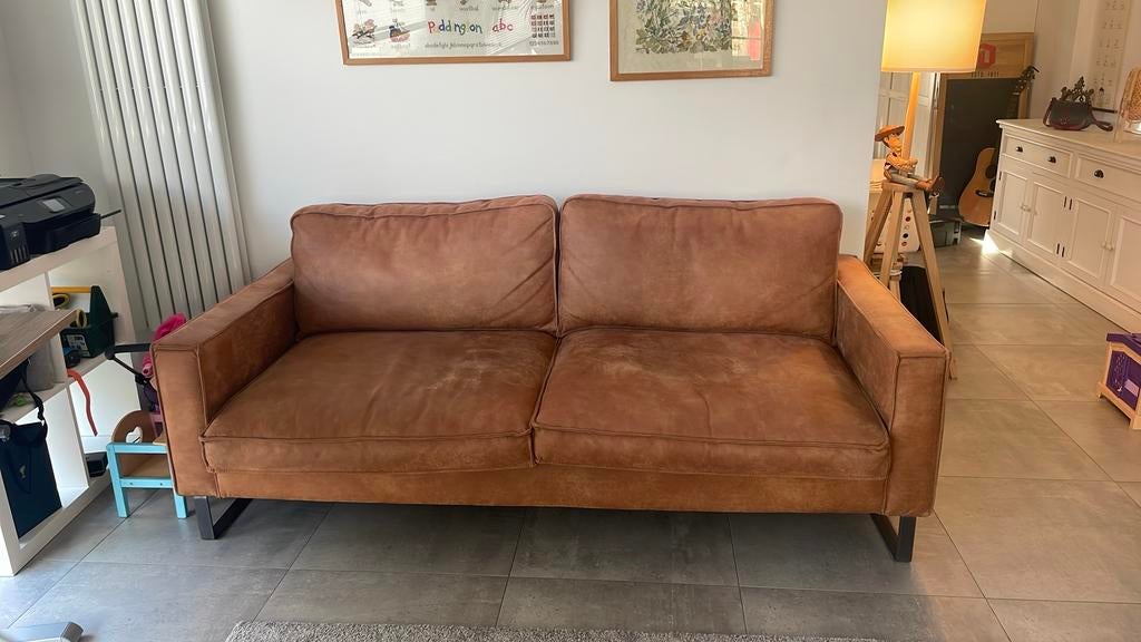 Cognac zetel 3 zit, Ophalen, Gebruikt, Driepersoons, 200 tot 250 cm