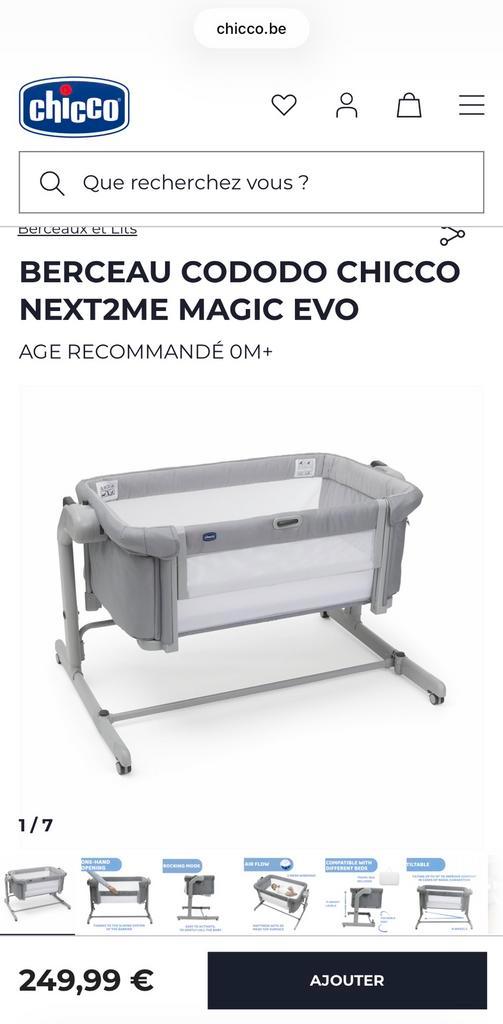 BERCEAU CODODO CHICCO NEXT2ME MAGIC EVO, Enfants & Bébés, Berceaux & Lits, Comme neuf, Lit, Enlèvement