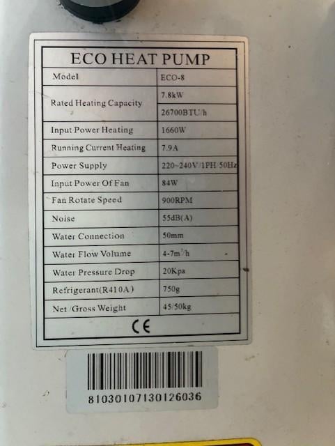 Verkocht ECO warmtepomp zwembad, Tuin en Terras, Zwembad-toebehoren, Ophalen, Gebruikt, Verwarming