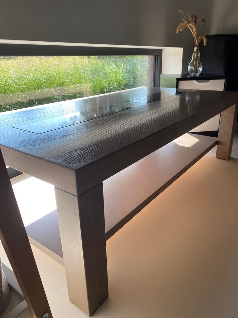 Eiken salontafel met ingebouwd blauwe natuursteen, Ophalen, Gebruikt
