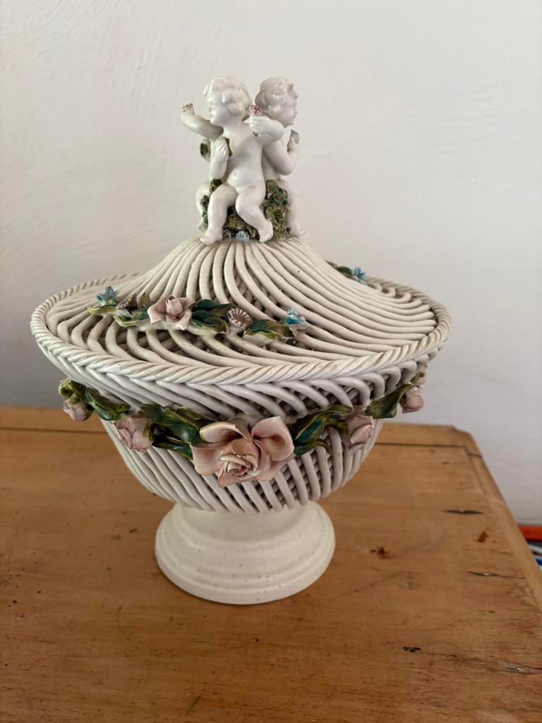 Vintage Italiaans Keramiek Bonbonnière met Engeltjes, Maison & Meubles, Enlèvement, Comme neuf