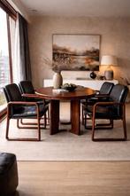 Vintage fauteuils – set van 4 – leer & hout, Huis en Inrichting, Stoelen, Ophalen, Zwart, Leer