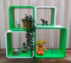 Wandkubussen. Boxen.  Vierkant. 4 stuks. Wit/groen. Vintage., Ophalen, Gebruikt