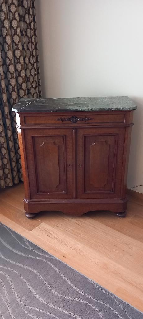 Mahoniehouten, klein dressoir, tweekleurig geaderd marmeren, Huis en Inrichting, Kasten | Buffetkasten, Met lade(s), Met deur(en)