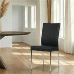 6 Zwart lederen stoelen met poten in roestvrijstaal, Maison & Meubles, Chaises, Enlèvement, Noir