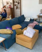 Blauwe 3 zits zetel met longchair, Ophalen, Gebruikt