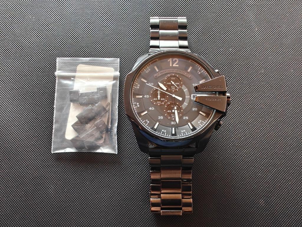 Zwarte Diesel horloge, Staal, Staal, Polshorloge, Zo goed als nieuw