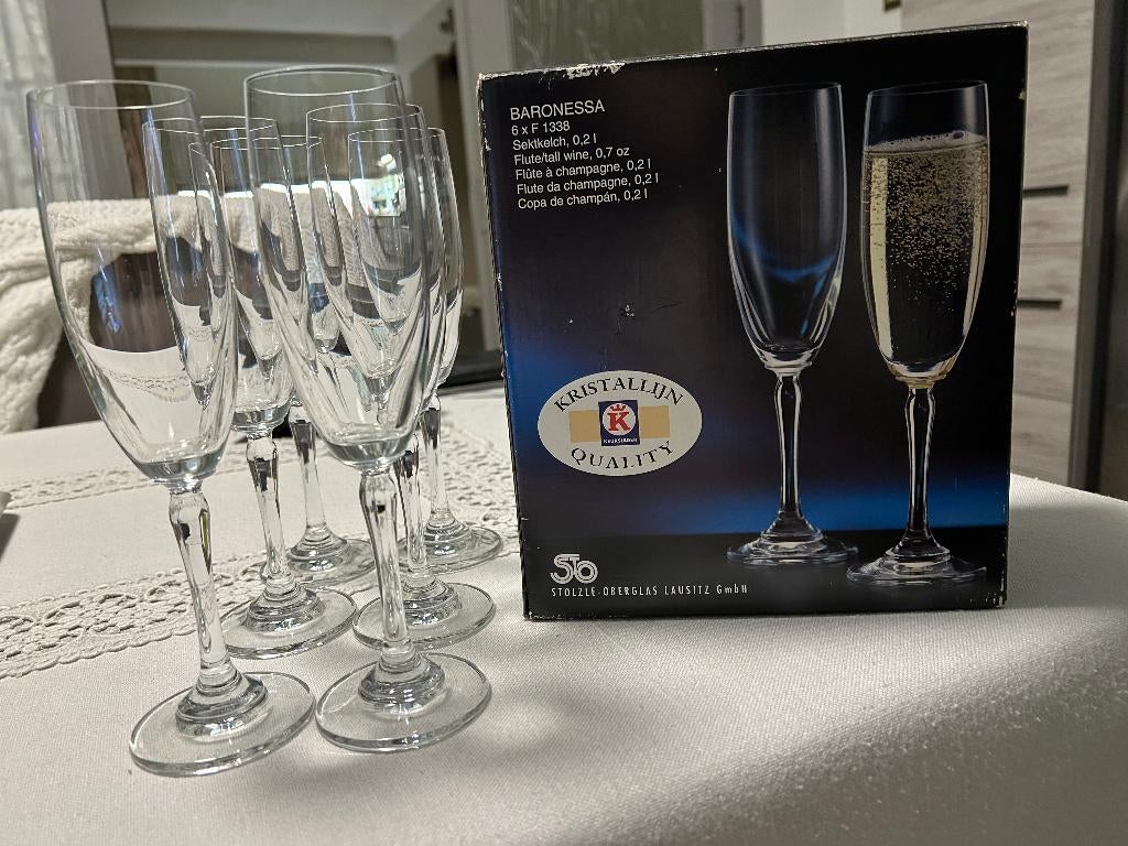 6 Prachtige Champagne glazen nog nieuw, Maison & Meubles, Cuisine | Vaisselle, Enlèvement, Neuf, Verre, Verre ou Verres