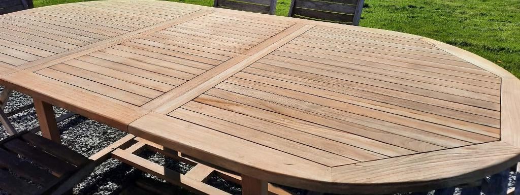 table jardin teck 240/120cm + 6 chaises, Enlèvement, Utilisé, Ovale