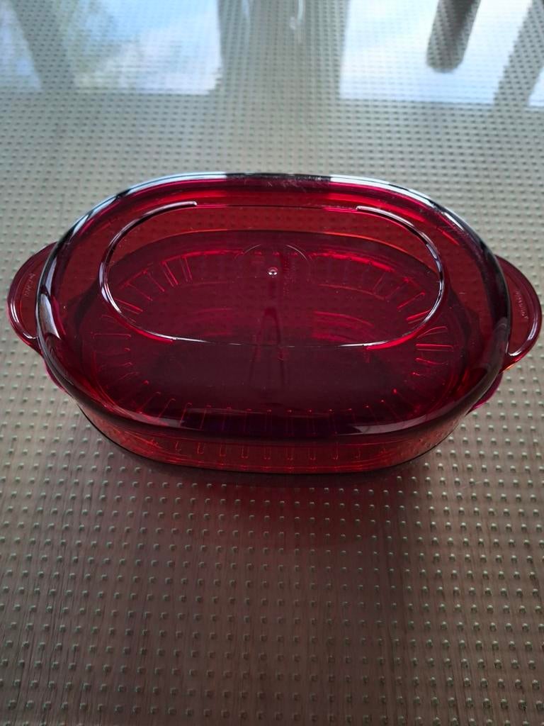 Tupperware ovale microgolf  kom + stoommand / vergiet, Ophalen of Verzenden, Gebruikt, Rood, Bak of Kom