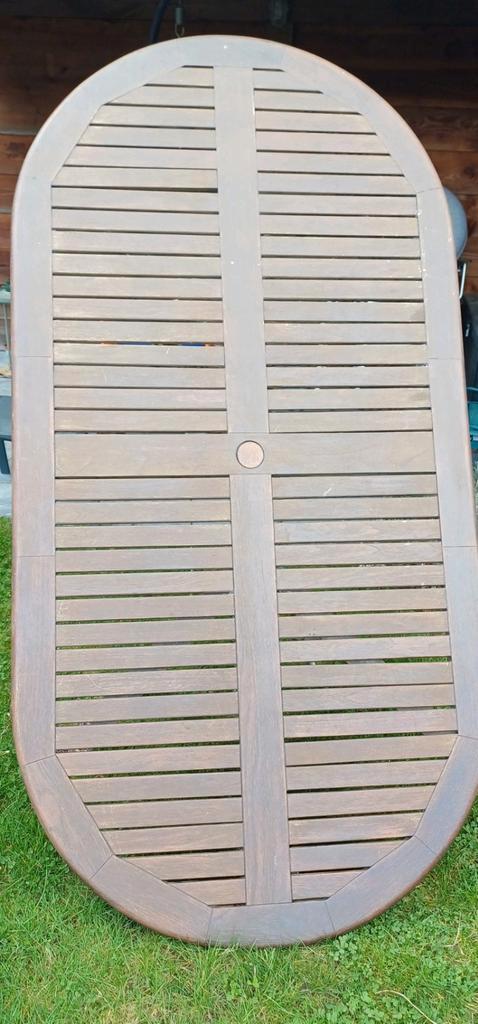 Houten tuintafel met metalen frame + 6 stoelen, Tuin en Terras, Tuinmeubel-accessoires, Gebruikt, Ophalen