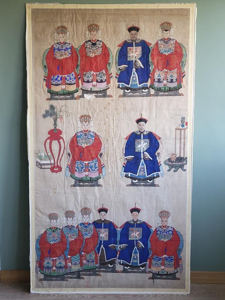 Exquise peinture d'ancêtres chinois du XIXe siècle — 12 figu, Enlèvement ou Envoi
