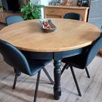 Opgeknapte oude massief eiken ronde tafel-verlengbaar, Huis en Inrichting, Tafels | Eettafels, Ophalen, Zo goed als nieuw, Eikenhout