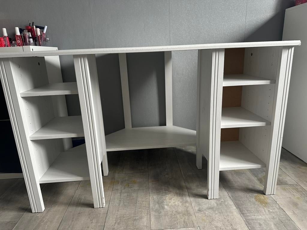 Bureau Ikea, Huis en Inrichting, Bureaus, Zo goed als nieuw, Hoekbureau, IKEA, Klassiek, Wit, Demontabel, In hoogte verstelbaar