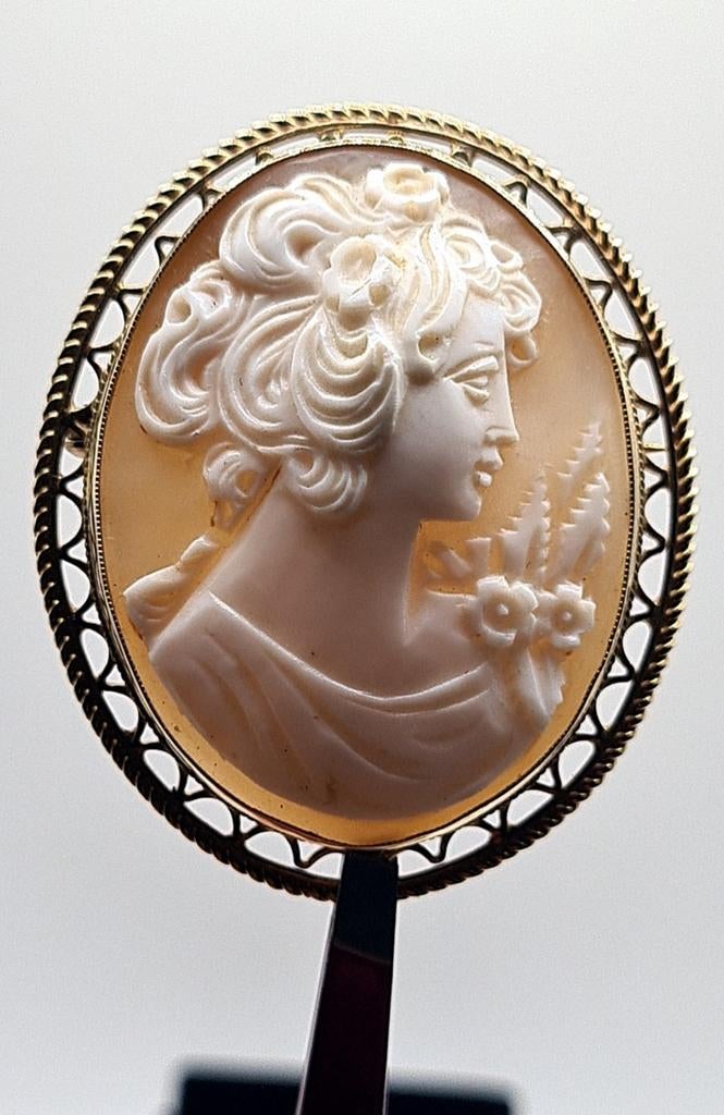 Prachtige grote 9k camee broche/hanger, Verzenden, Goud, Broche