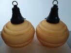 Set Amberkleurige hanglampen, met bakelieten armaturen, Antiek en Kunst, Ophalen of Verzenden