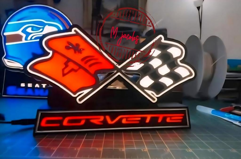 Prachtige en grote Corvette C6 reclamebak met heldere LED, Ophalen of Verzenden, Nieuw, Lichtbak of (neon) lamp