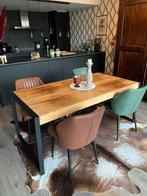 Prachtige houten tafel met vintage stoelen, Huis en Inrichting, Ophalen, Zo goed als nieuw, Metaal