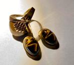 Setje 14 karaat ring met oorringen, Handtassen en Accessoires, Antieke sieraden, Ophalen of Verzenden, Goud, Ring, Met edelsteen