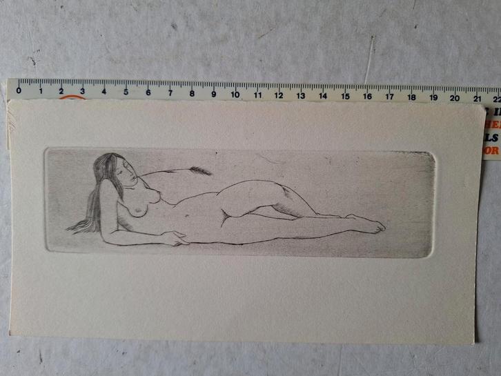 Leuke ets Godelieve Meulepas Elegante liggende naakte vrouw, Antiek en Kunst, Kunst | Etsen en Gravures, Ophalen of Verzenden