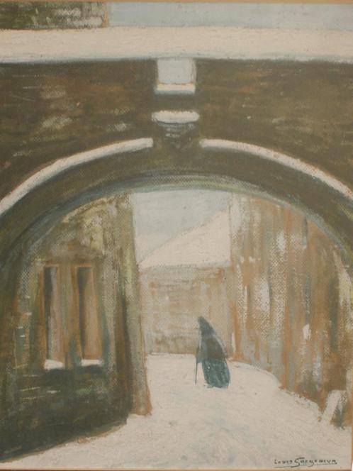 Louis Goegebeur (1898-1979): Stadszicht in sneeuw (39x49cm), Antiek en Kunst, Kunst | Schilderijen | Klassiek, Ophalen of Verzenden