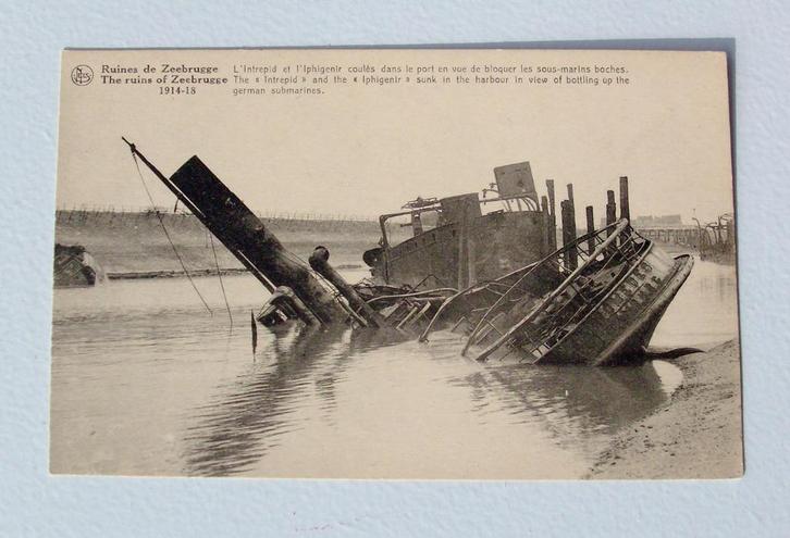 Ruines in Zeebrugge - gezonken schepen in de haven ca 1914, Verzamelen, Postkaarten | Themakaarten, Ongelopen, Voor 1920, Politiek en Historie