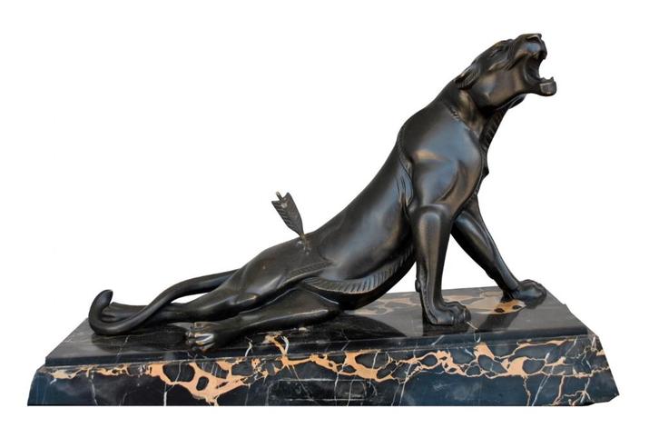 Sculptuur Zwarte bronzen Panter L. CARVIN, Antiek en Kunst, Antiek | Brons en Koper, Brons, Ophalen