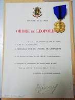 Médaille d'Or de l'Ordre de Léopold II + diplôme, Armée de terre, Enlèvement ou Envoi, Ruban, Médaille ou Ailes