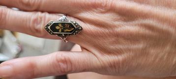 Bague en argent marcassites et fleurs séchées vintage  beschikbaar voor biedingen