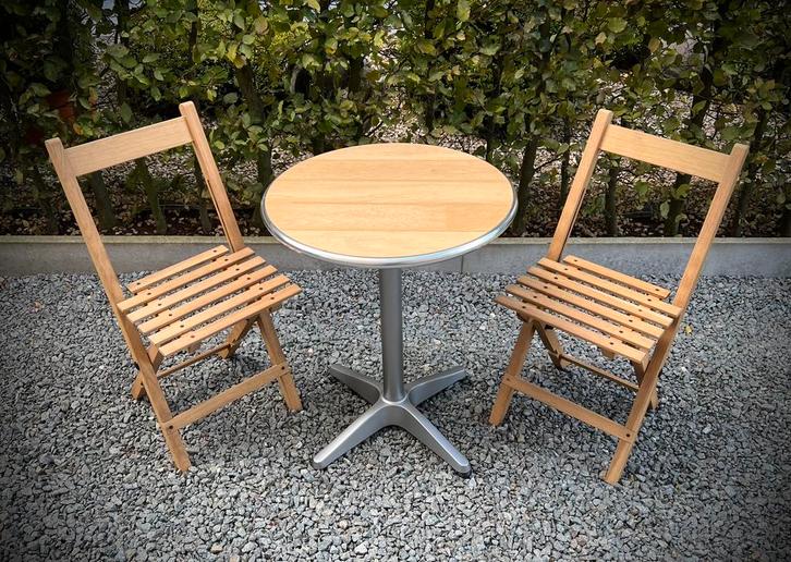 Eikenhout bistro set, Tuin en Terras, Tuinsets en Loungesets, Zo goed als nieuw, Ophalen