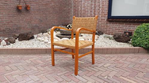 Vintage Bauhaus, papercord, fauteuil, Huis en Inrichting, Fauteuils, Zo goed als nieuw, Hout, Riet of Rotan, 50 tot 75 cm, Minder dan 75 cm