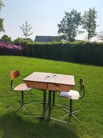 Vintage schoolbankjes (2) + stoelen (2), Huis en Inrichting, Bureaus, Gebruikt, Ophalen