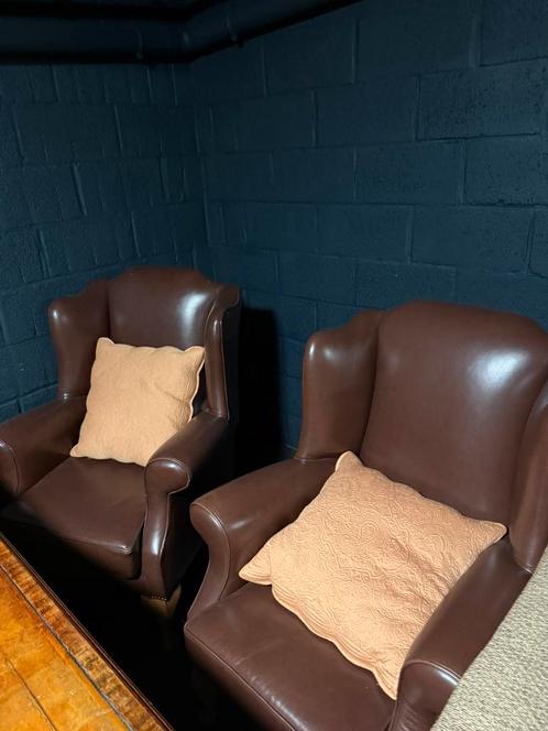 Set van 2 antieke leren fauteuils, Antiek en Kunst, Antiek | Meubels | Stoelen en Sofa's, Ophalen