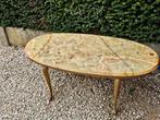 Franse vintage ovale salontafel onyx marmer en messing, Ophalen