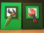 Schilderijen paumé en papegaaien Mk Art, Antiek en Kunst, Kunst | Schilderijen | Modern, Ophalen of Verzenden