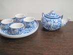 vintage mini theeservies in blauw wit keramiek, Antiek en Kunst, Ophalen of Verzenden