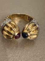 Gouden ring met saffier, robijn en diamanten, Ophalen, Zo goed als nieuw, Goud, Goud