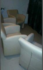 Lot de 4 fauteuils cuir blanc casser pour salon ou veranda, Comme neuf, Cuir, Enlèvement ou Envoi