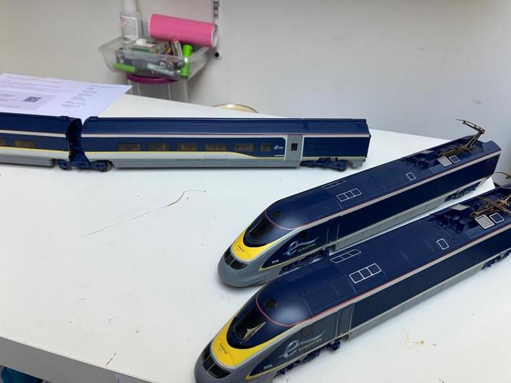 Hornby Eurostar 00 schaal Roco analoog 4 delig, Hobby en Vrije tijd, Modeltreinen | H0, Zo goed als nieuw, Treinset, Gelijkstroom