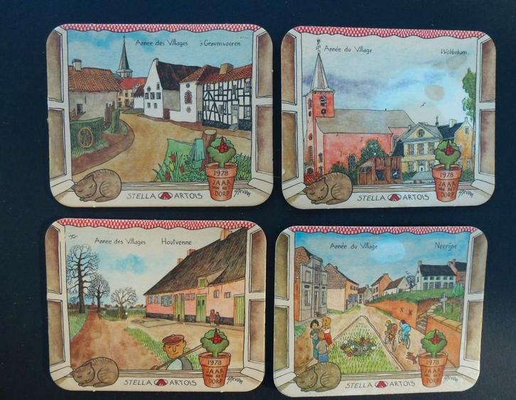 bierviltjes Stella Artois 1978 Jaar van het dorp, Verzamelen, Biermerken, Zo goed als nieuw, Viltje(s), Stella Artois, Ophalen of Verzenden
