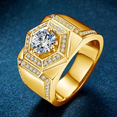 Zilveren ring met Moissanite Diamant 1 karaat D kleur, Bijoux, Sacs & Beauté, Bagues, Neuf, Homme, Or, Argent, Avec pierre précieuse