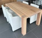 Table à manger en bois + 4 chaises en cuir blanc, Enlèvement, Utilisé