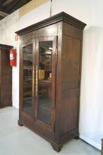 Hoge antieke Franse boeken-/vitrinekast zware eik H 220, Antiek en Kunst, Ophalen