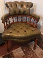 CHESTERFIELD BUREAUSTOEL LEDER OLIJFGROEN  185 EURO, Antiek en Kunst, Ophalen