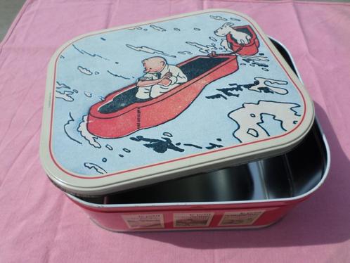 Tintin Snowy metalen kistje kano lichtblauw rood beige kano, Verzamelen, Blikken, Gebruikt, Koek(jes), Ophalen of Verzenden