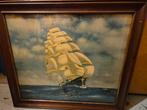 Grand tableau marin vintage – voilier trois-mâts– cadre bois, Antiquités & Art, Enlèvement