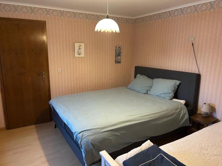 Double lit box spring (160 x 200 cm), Huis en Inrichting, Slaapkamer | Boxsprings, Gebruikt, 160 cm, 200 cm, Tweepersoons, Grijs