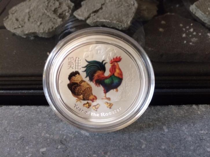 2017 Aus Lunar II - Rooster - 1/2 silver color, Postzegels en Munten, Edelmetalen en Baren, Zilver, Ophalen of Verzenden