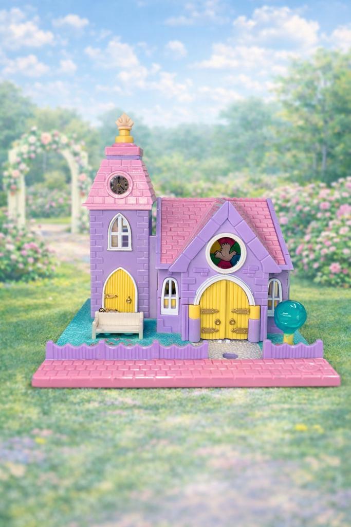 Vintage Polly Pocket Wedding Chapel – werkend licht, Kinderen en Baby's, Speelgoed | Poppenhuizen, Zo goed als nieuw, Accessoires