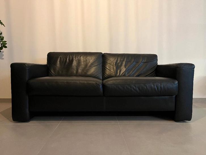 lederen salon en poef, Huis en Inrichting, Zetels | Voetbanken en poefs, Gebruikt, Rechthoekig, Leer, Ophalen